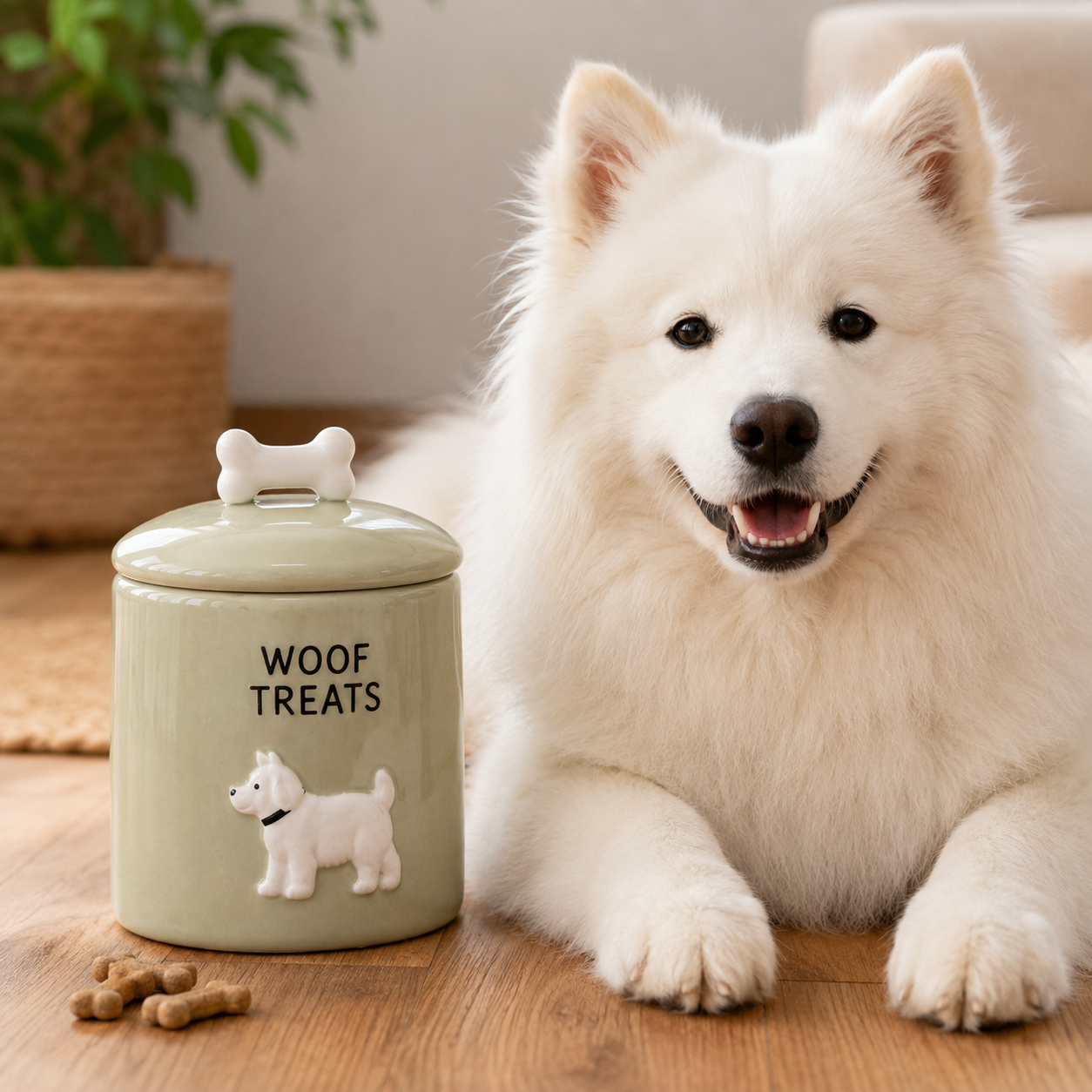 Sage‑Green Ceramic Dog Treat Jar
