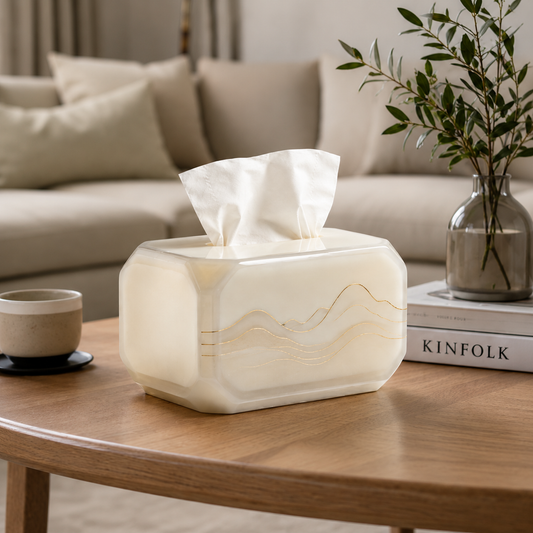 Artistic Jade-Like Tissue Box Cover with Gold Mountain Pattern