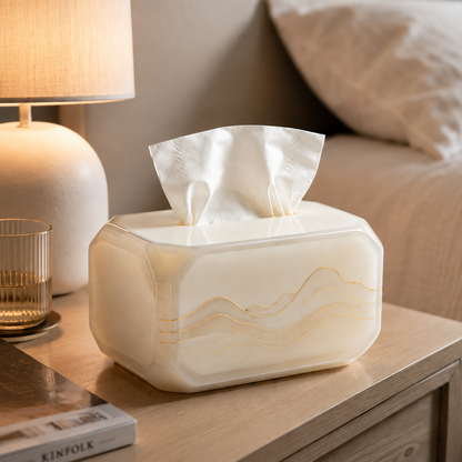 Artistic Jade-Like Tissue Box Cover with Gold Mountain Pattern