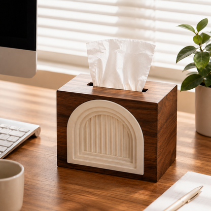 Mid-Century Walnut Arch Tissue Box