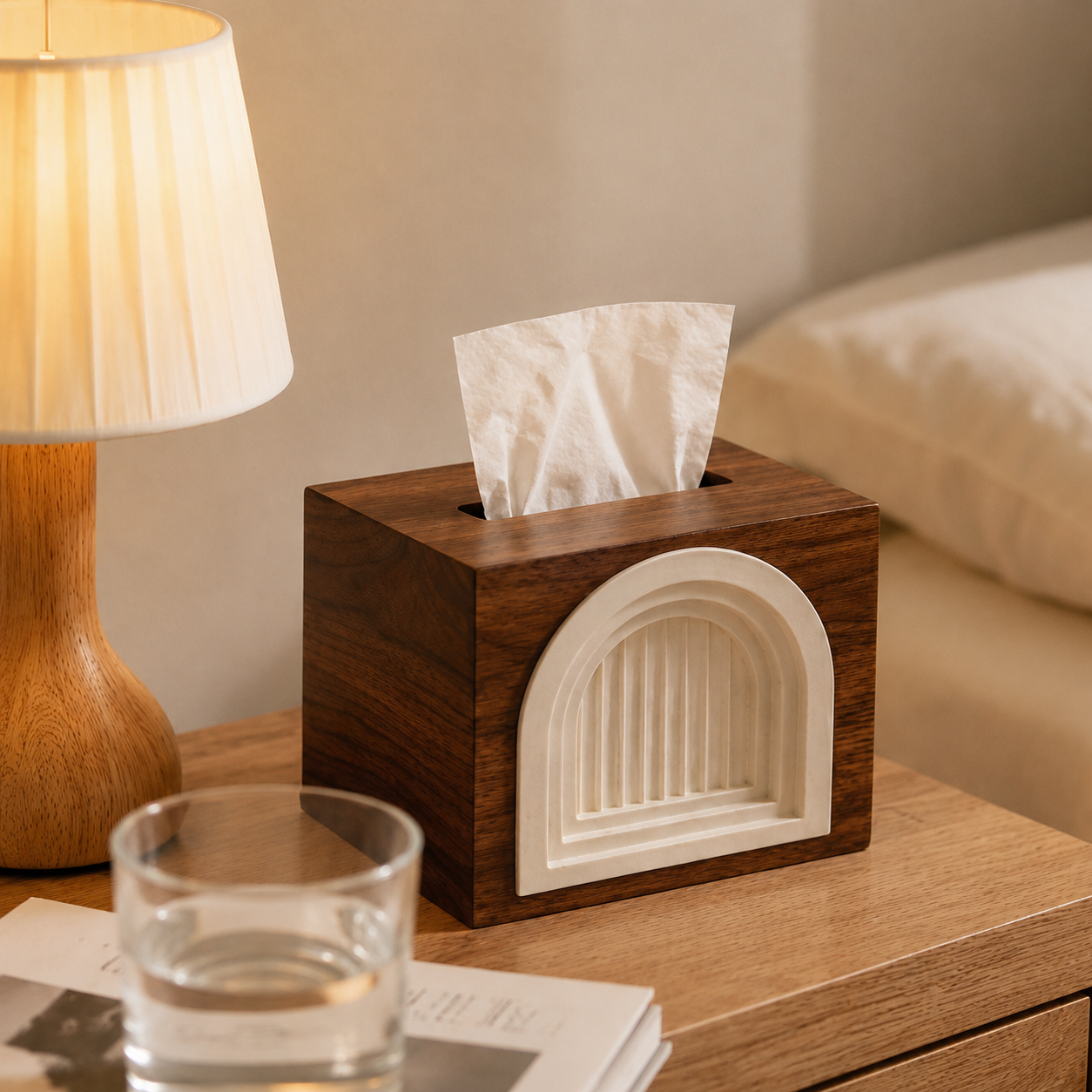 Mid-Century Walnut Arch Tissue Box