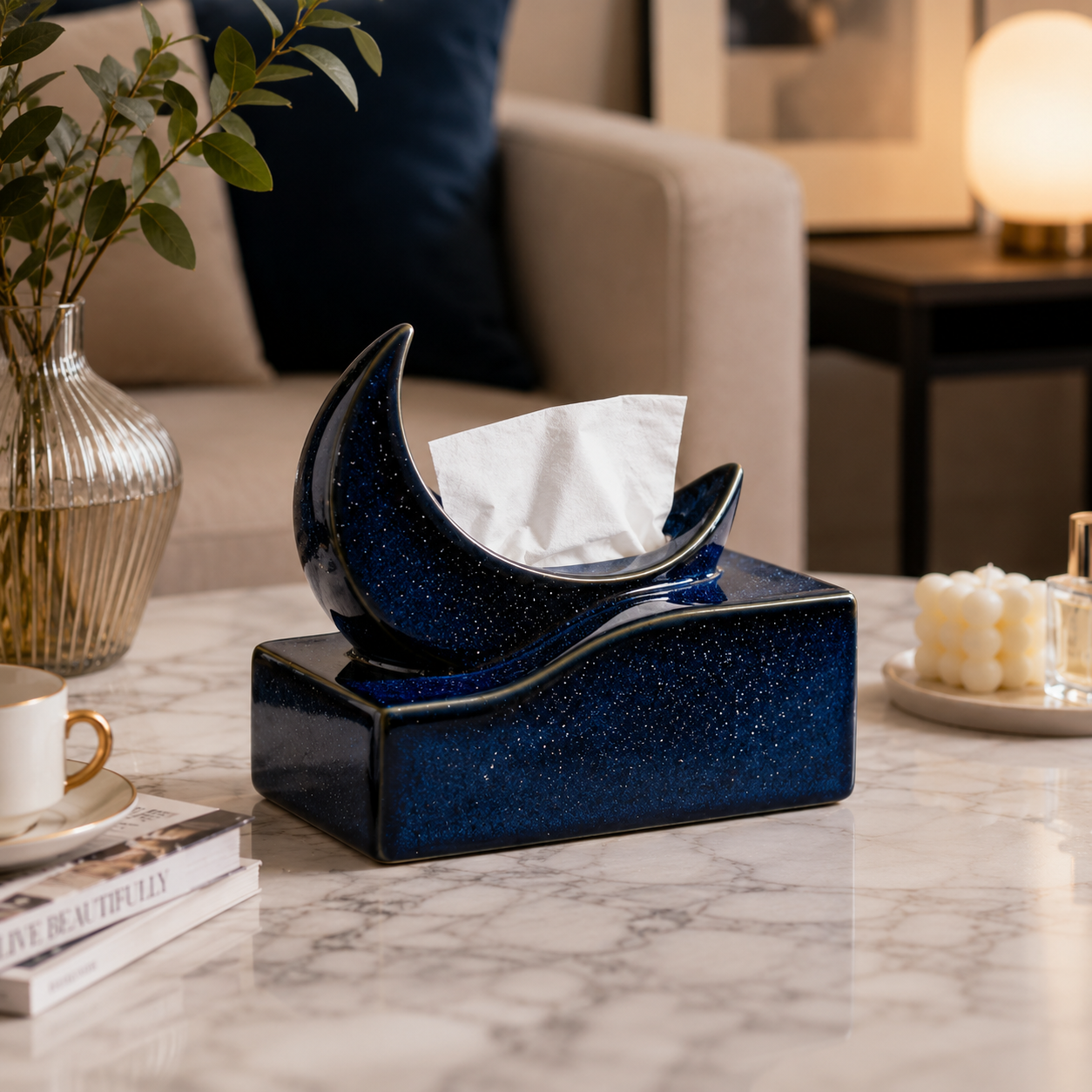 Starry‑Sky Moon Art Tissue Box