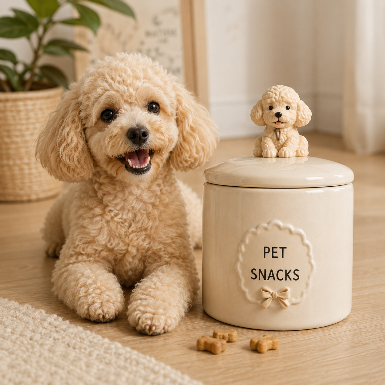 Cream‑Beige Poodle Ceramic Dog Treat Jar