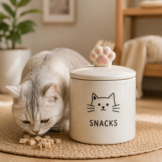 Cream‑White Cat Ceramic Treat Jar