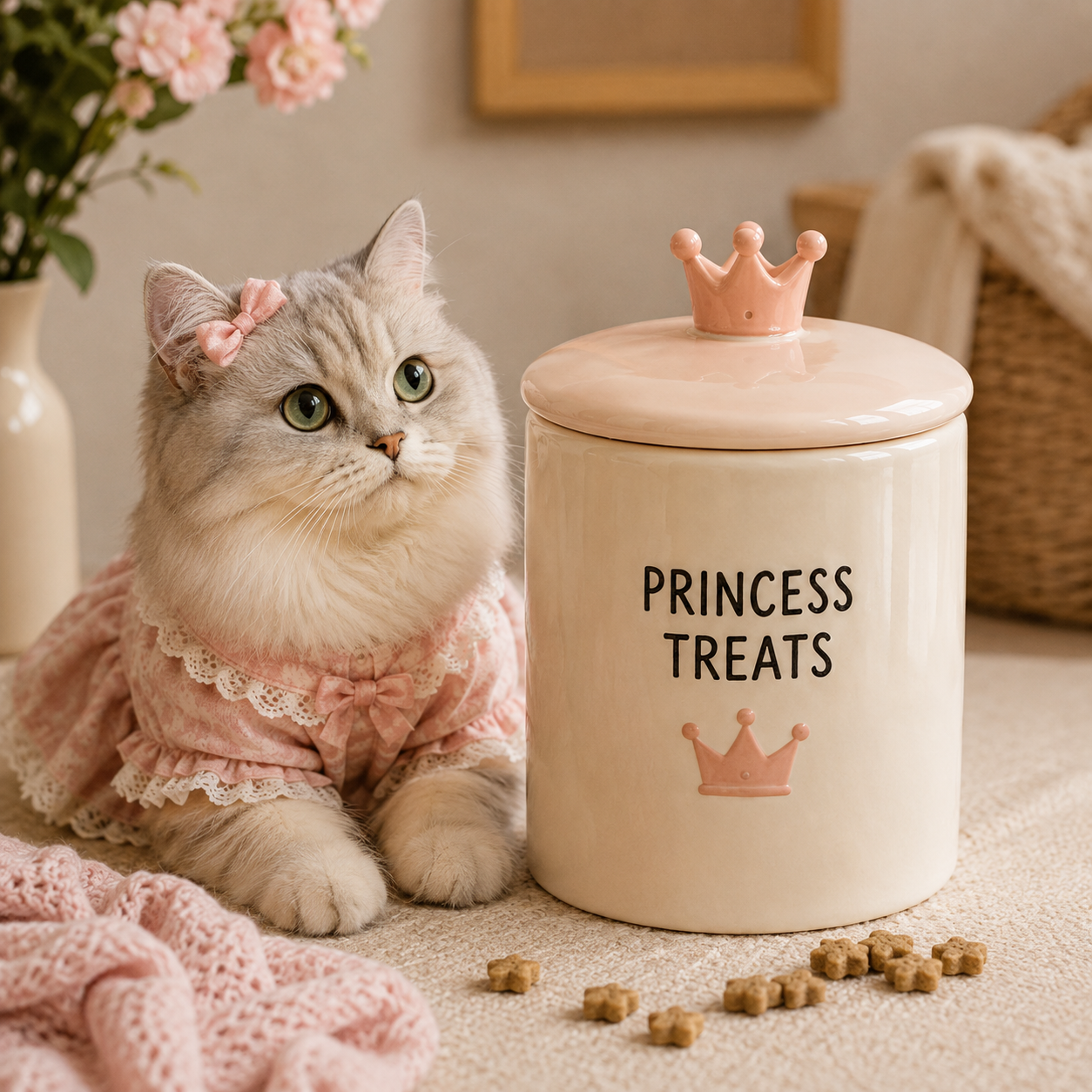 Cream‑White Princess Crown Ceramic Treat Jar