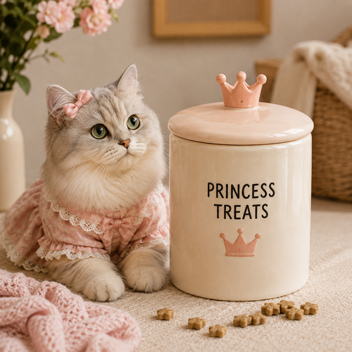 Cream‑White Princess Crown Ceramic Treat Jar