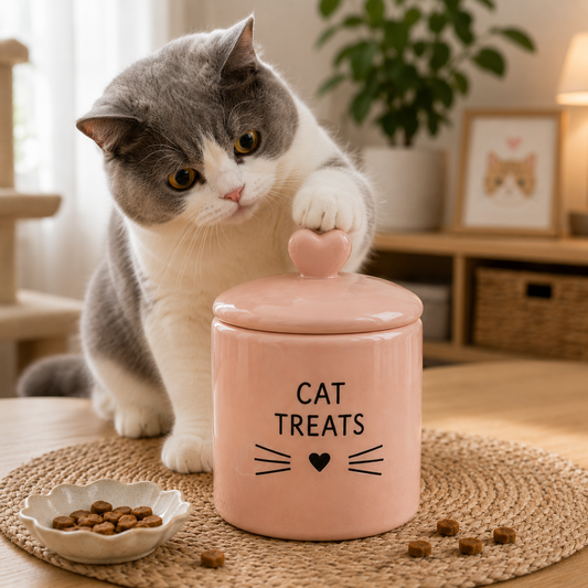 Blush‑Pink Ceramic Cat Treat Jar